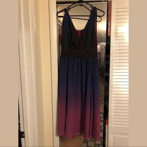 Ombré Star Print Georgette Shoulder Ties Dress